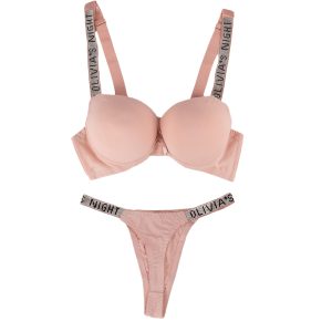 Padded Push-Up Bra & Thong Set - Soft Pink